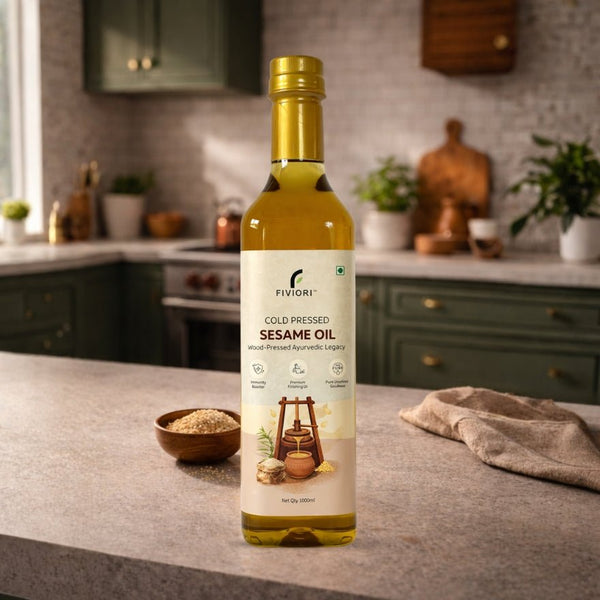 Fiviori Cold - Pressed Sesame Oil — Pure Organic Gingelly Oil, Rich in Sesamol & Sesamin - Fiviori Farms